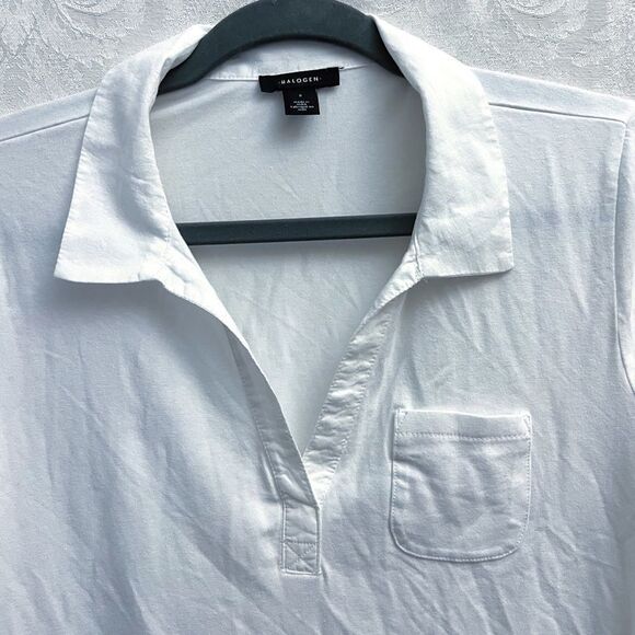 Halogen Women’s NWT White Polo Top Size S Lightweight Semi-Sheer Cotton Blend - Picture 2 of 5